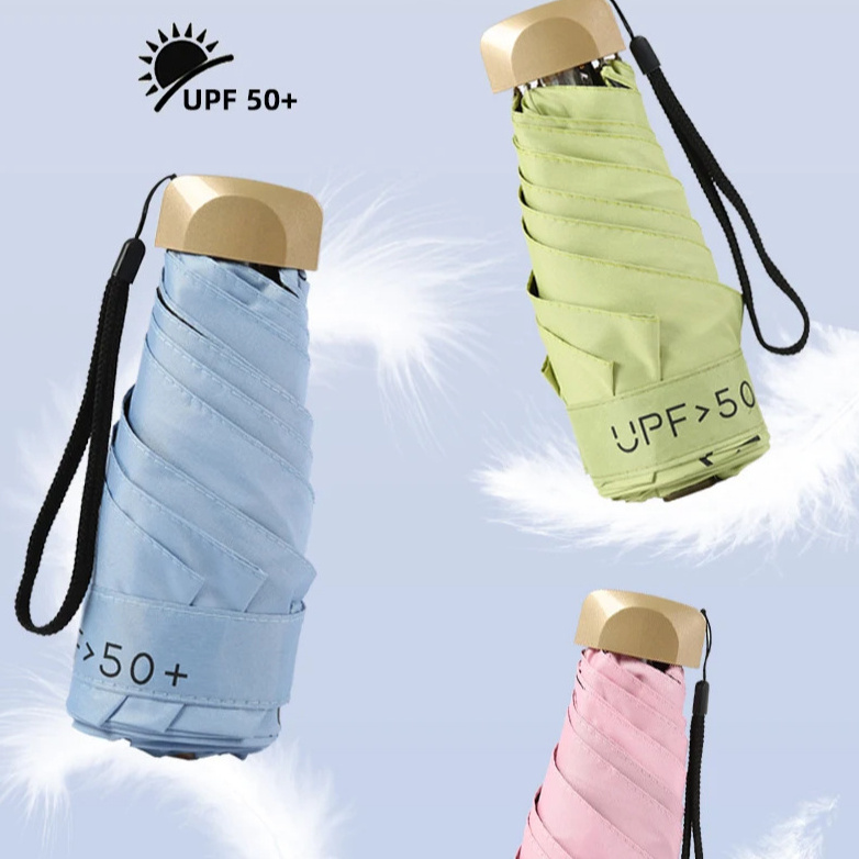 Flat 5 fold sunny umbrella color compact portable mini umbrella parasol manual folding sun protection sun umbrella for camping