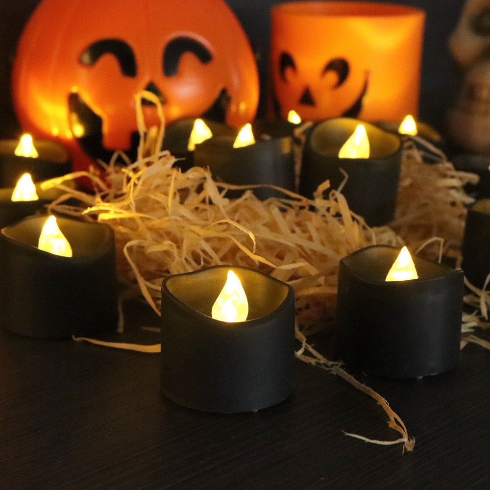 OEM Halloween Yellow Light CR2450 Battery Flickering Plastic Artificial Wickless Black Mini LED Tealight Candle with Tears