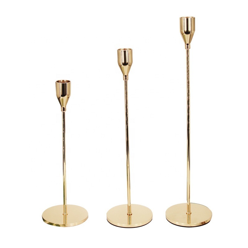 Home Wed Table Deco Hot Sales Matte Black 3 or 6PCS/Pack Rose Gold Tall Long Rustic Taper Iron Metal Candle Stick Holder Set