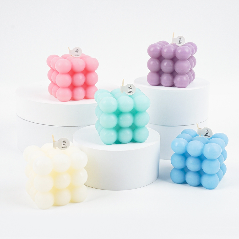 OEM Handmade Aesthetic Home Luxury 3D Cube Scented Unique Novelty Coloful Warmer Scented Bubble Candle