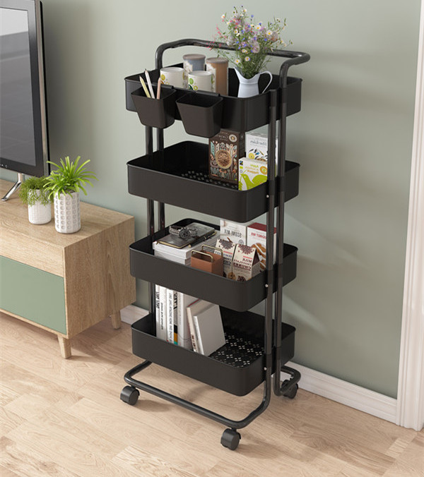 Eco-Friendly 3 Tier Utility Cart Pegboard Kitchen Storage Trolley Storage Holders Rack with Lockable Casters Wheels for Home Lib