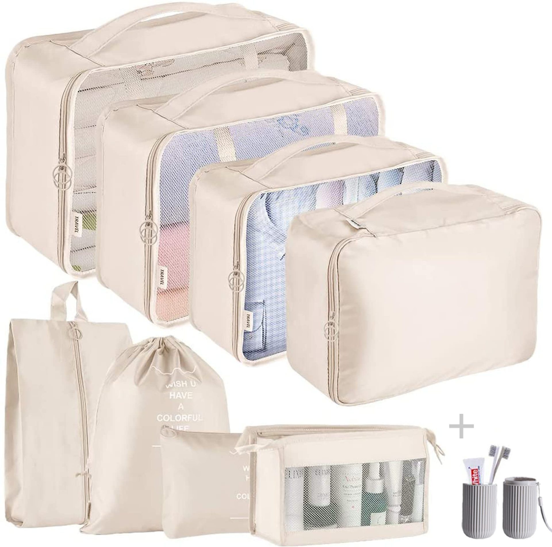 New Packing Cubes Travel Bag Suitcase Clothes Storage Bags Travel Luggage Organizer Add Toothbrush Cup