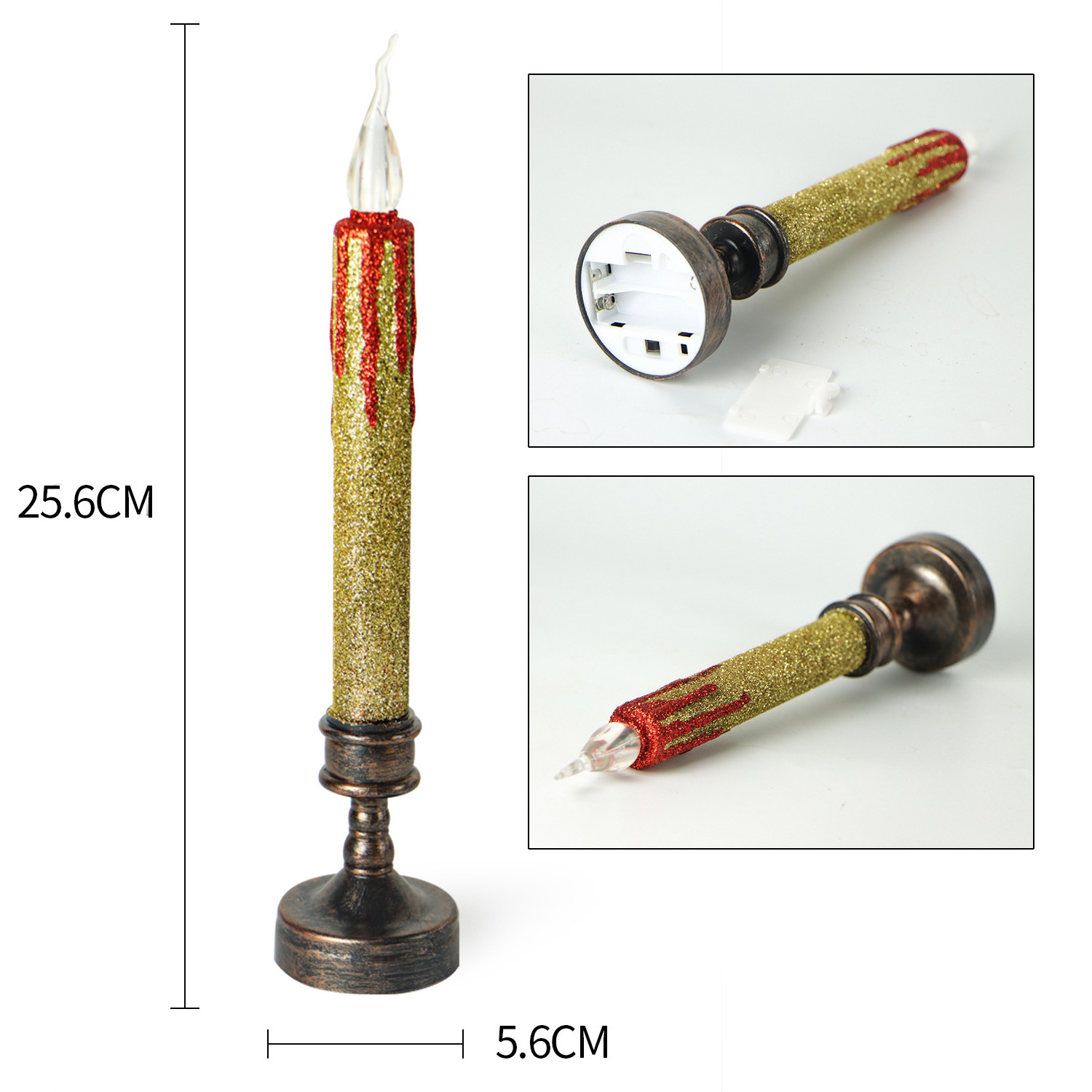 OEM Red Green Long Spray Print Romantic Flameless Colorful Warm Light Operated LED Taper Candle For Christmas Day