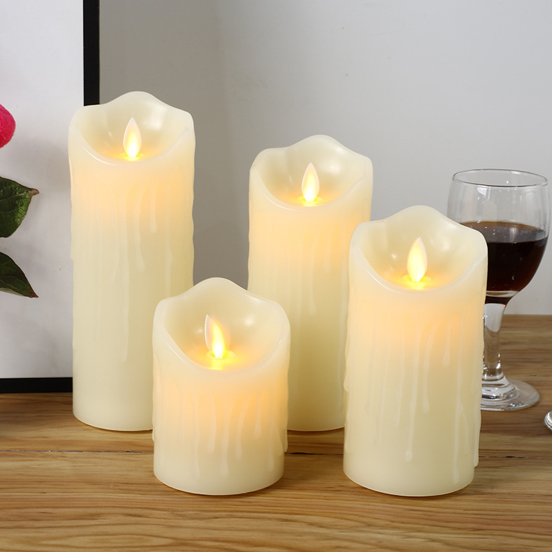 Battery Operated Flameless with 10 Key Remote Timer Flickering Tear Wave Shaped Pillar Real Wax LED Candles Indoor Outdoor Decor