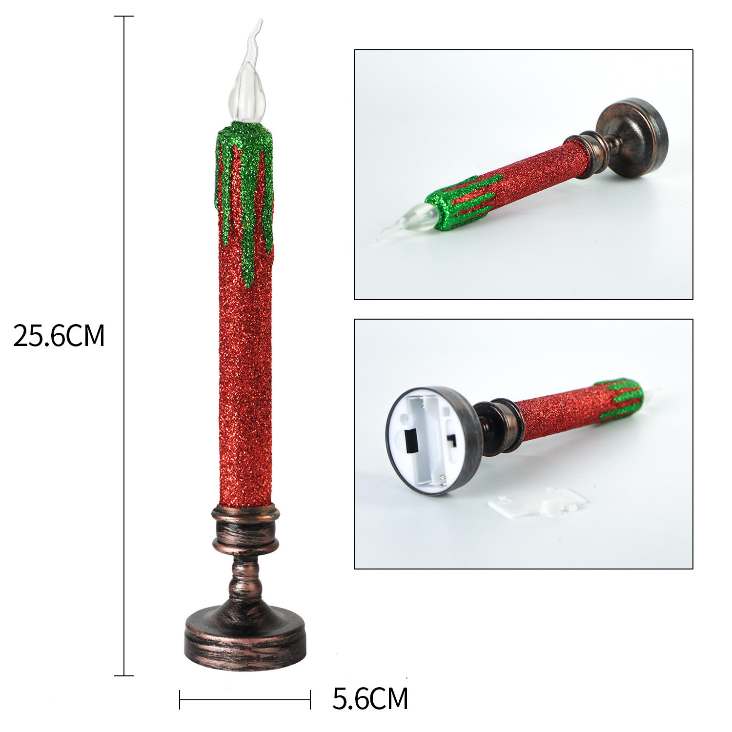 OEM Red Green Long Spray Print Romantic Flameless Colorful Warm Light Operated LED Taper Candle For Christmas Day