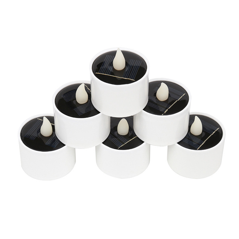 Waterproof Solar Powered Smokeless 6PCS/Set Rechargeable Timer Plastic LED Tealight Candles For Party Festival Wed Home Deco