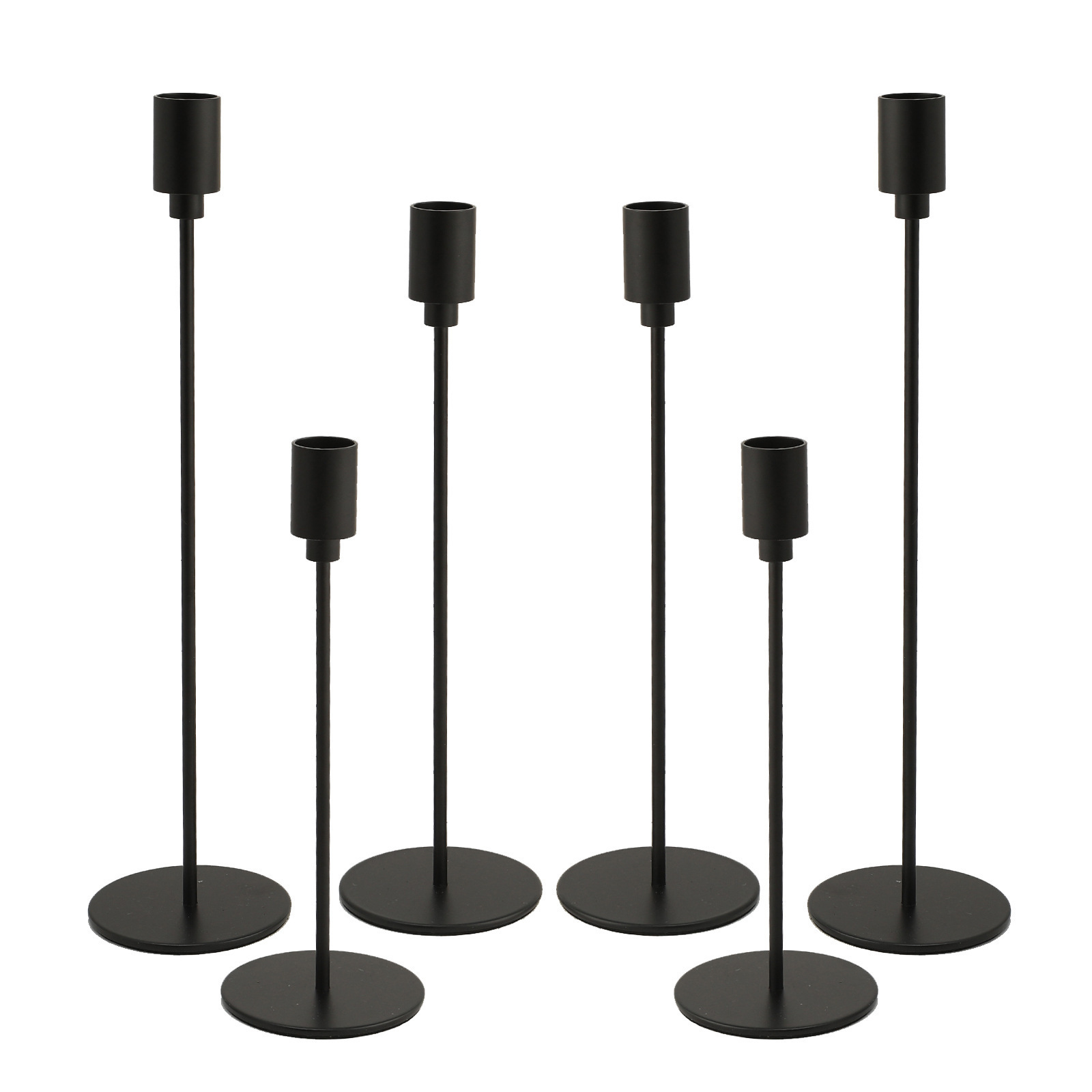 OEM Hot Sales Matte Black Modern Luxury Romantic Nordic Wed Table Home Deco Rose Gold Metal Taper Candle Stick Holder Set