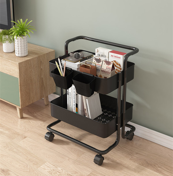 Eco-Friendly 3 Tier Utility Cart Pegboard Kitchen Storage Trolley Storage Holders Rack with Lockable Casters Wheels for Home Lib