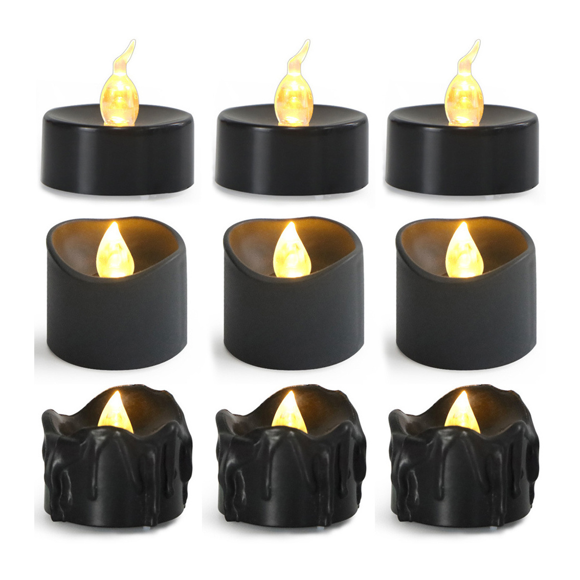 OEM Halloween Yellow Light CR2450 Battery Flickering Plastic Artificial Wickless Black Mini LED Tealight Candle with Tears