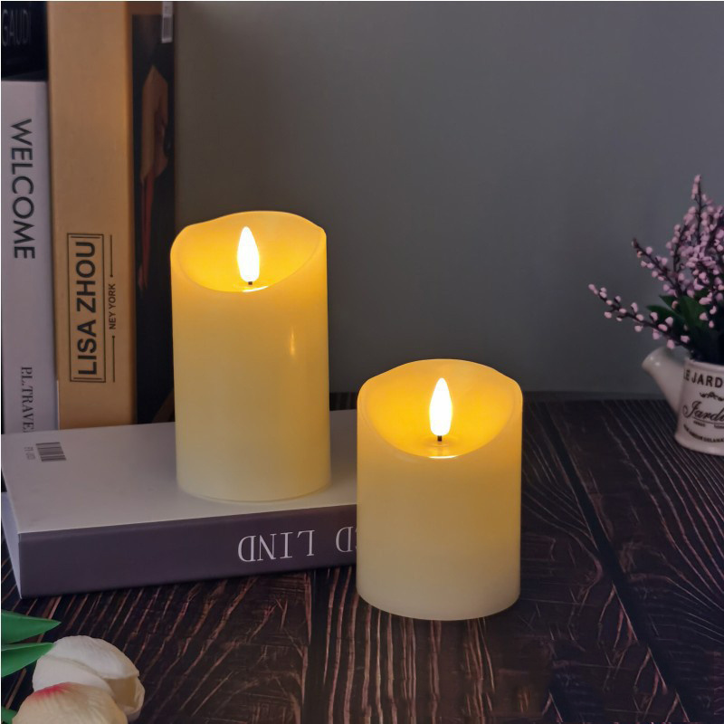 Set of 3 Ivory 3D Bullet Wick Flickering Realistic LED Candles Remote and Timer with Water Ripple Battery Operated Wax Candles