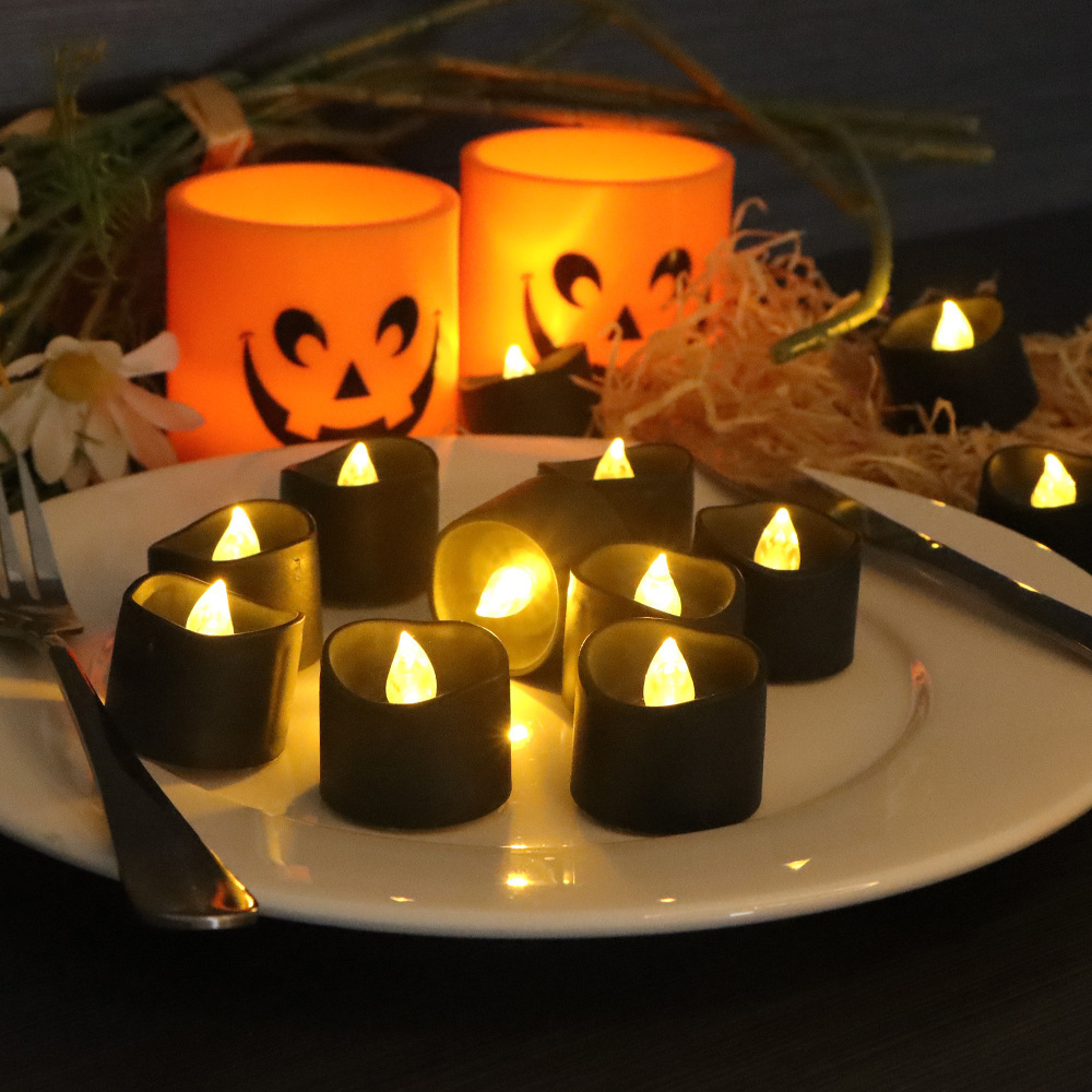 OEM Halloween Yellow Light CR2450 Battery Flickering Plastic Artificial Wickless Black Mini LED Tealight Candle with Tears