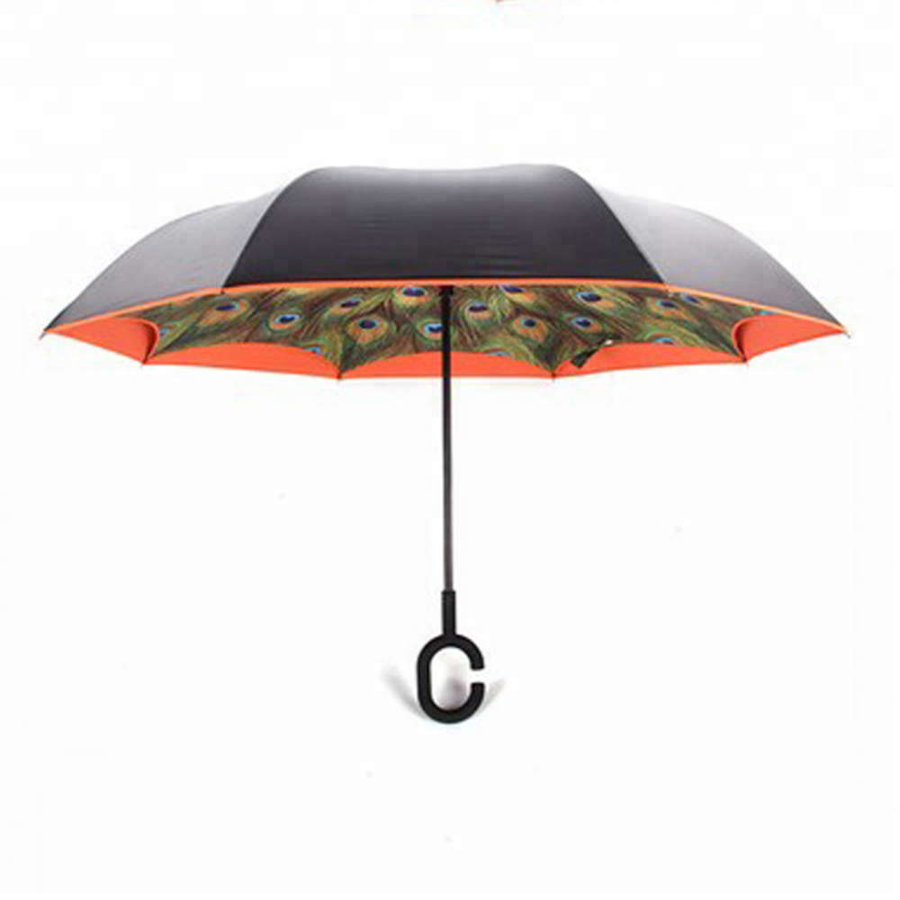 Double Layer Inside Out C Shape Handle Reverse Umbrella