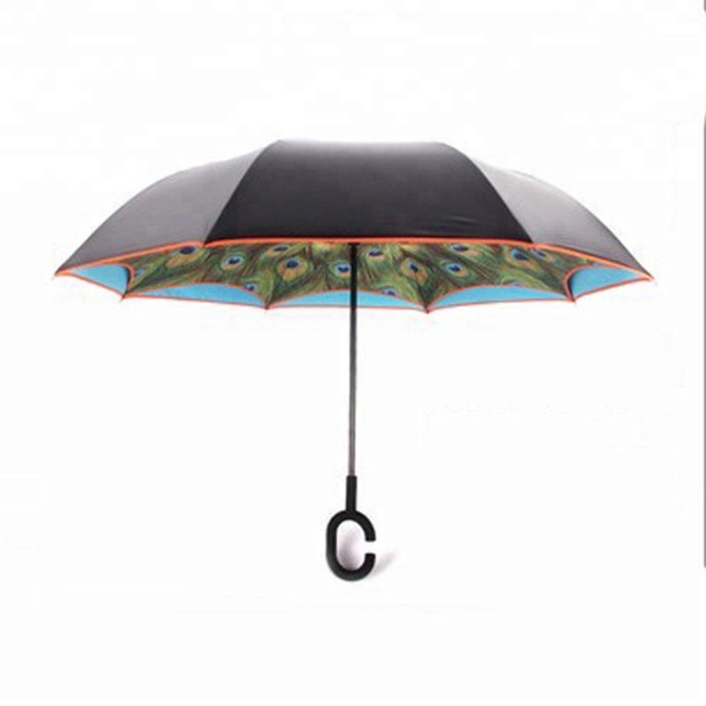 Double Layer Inside Out C Shape Handle Reverse Umbrella