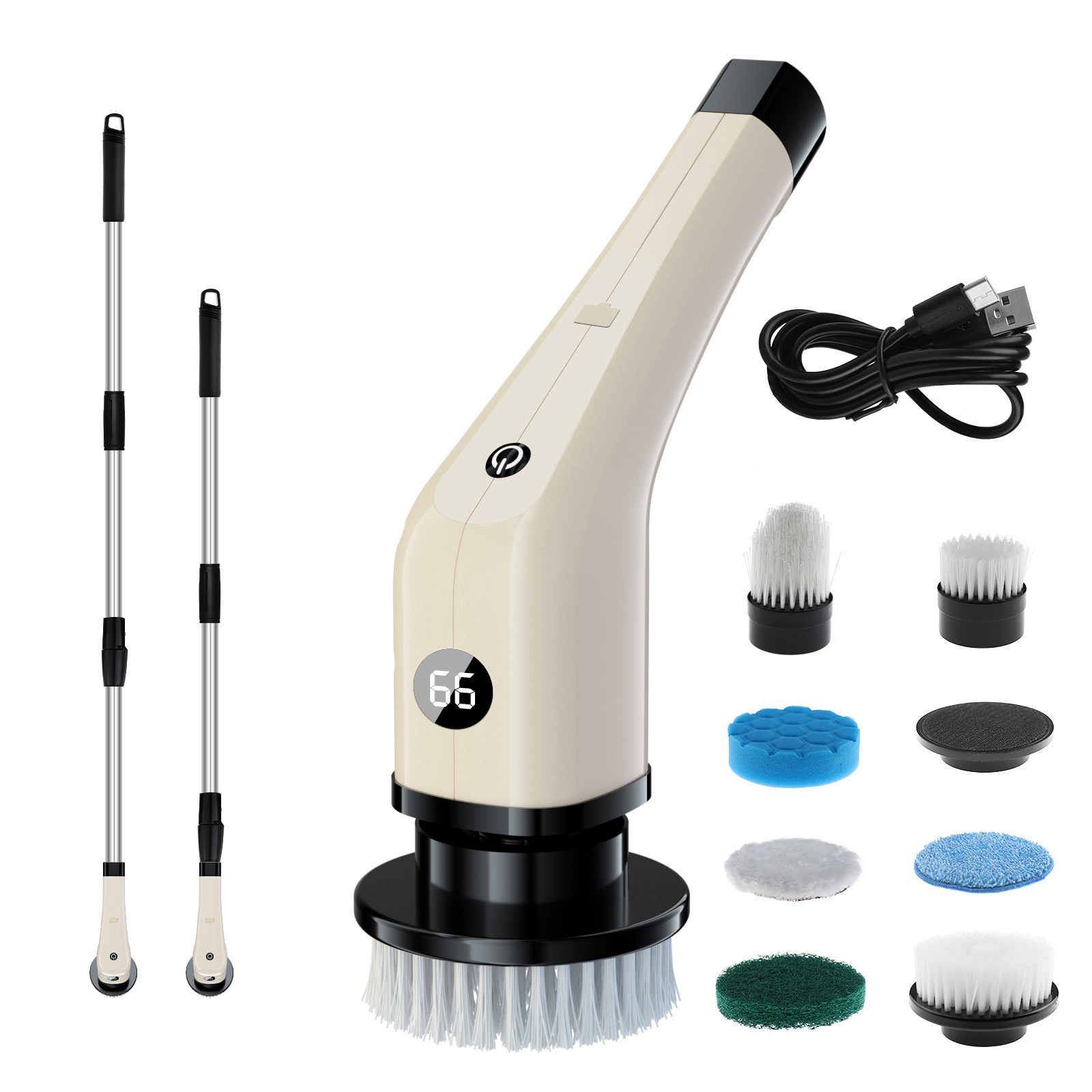 Electric Spin Scrubber Toilet Carpet 8 Types of Replaceable Cleaning Brush With Voice Broadcast