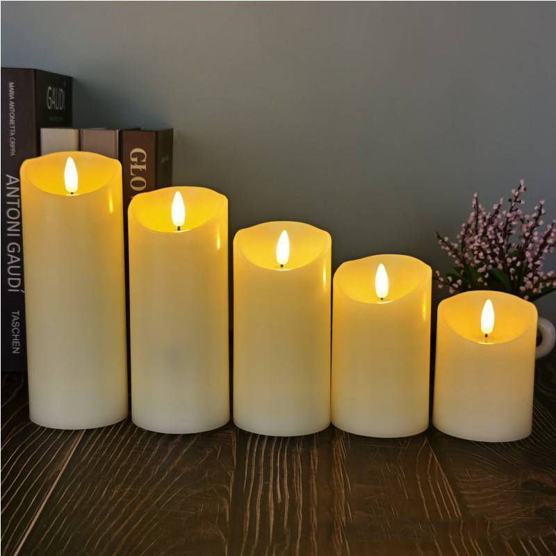 Set of 3 Ivory 3D Bullet Wick Flickering Realistic LED Candles Remote and Timer with Water Ripple Battery Operated Wax Candles