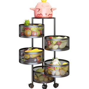 Customize Rotating Kitchen Shelf For Fruit Vegetable Floor 4-layer Household Storage Rack Black Square Fruit Trolley