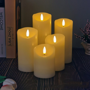 Set of 3 Ivory 3D Bullet Wick Flickering Realistic LED Candles Remote and Timer with Water Ripple Battery Operated Wax Candles