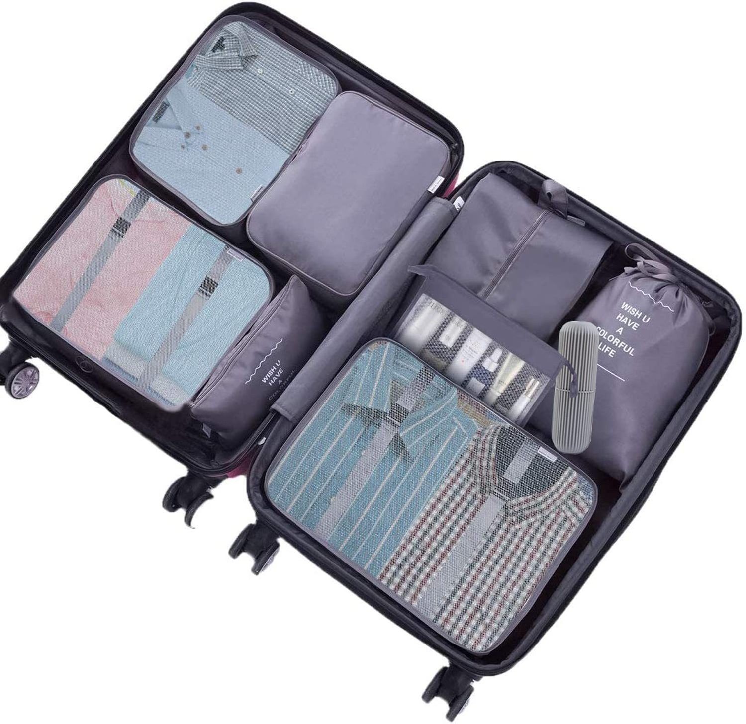 New Packing Cubes Travel Bag Suitcase Clothes Storage Bags Travel Luggage Organizer Add Toothbrush Cup