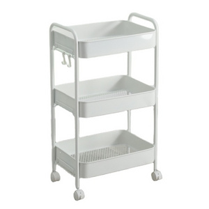 Eco-Friendly 3 Tier Utility Cart Pegboard Kitchen Storage Trolley Storage Holders Rack with Lockable Casters Wheels for Home Lib