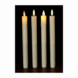 Romantic Plastic Flameless OEM 10'' Long Taper Artificial Real Wax Remote LED Pillar Candle For Party Wedding Table Deco