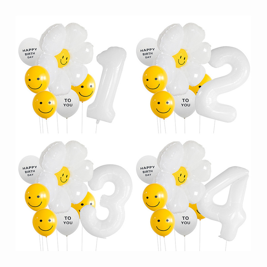 0-9 32'' 40'' Figure With Daisy Face Sunflower Inflatable 12'' Happy Birthday Latex Balloon Set For Party Deco Photo Props