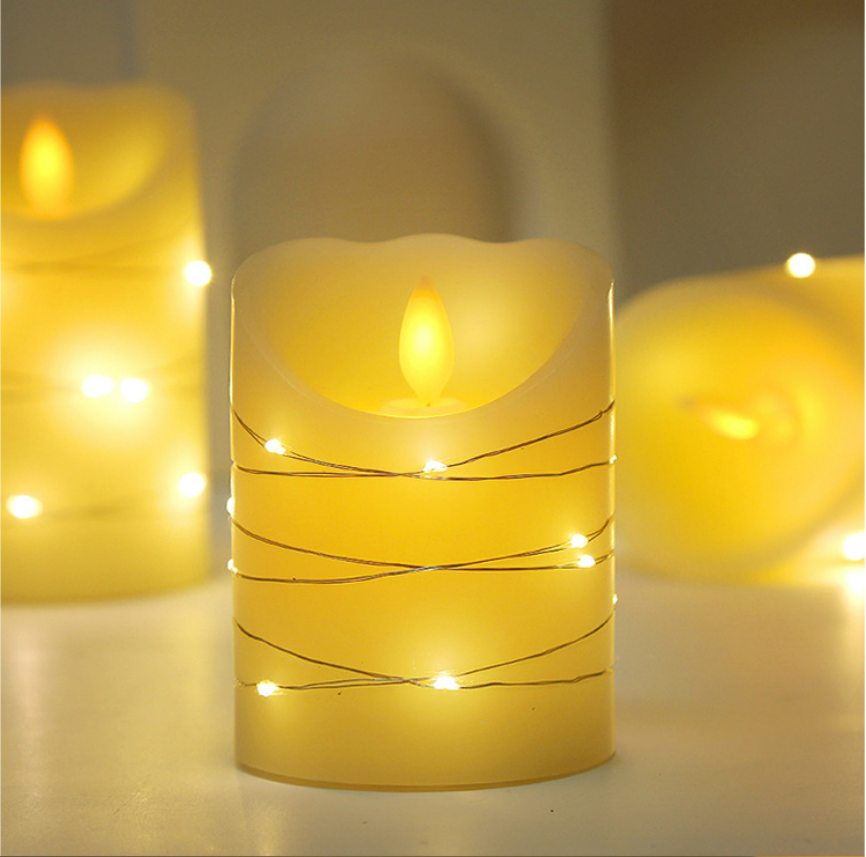 White Ivory Real Wax 3 Pack Embedded Fairy String Lights LED Candles Flickering Pillar Candles with Remote Control and Timer