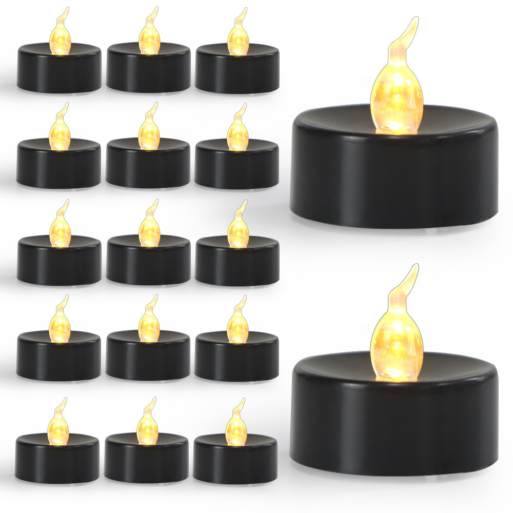 OEM Halloween Yellow Light CR2450 Battery Flickering Plastic Artificial Wickless Black Mini LED Tealight Candle with Tears