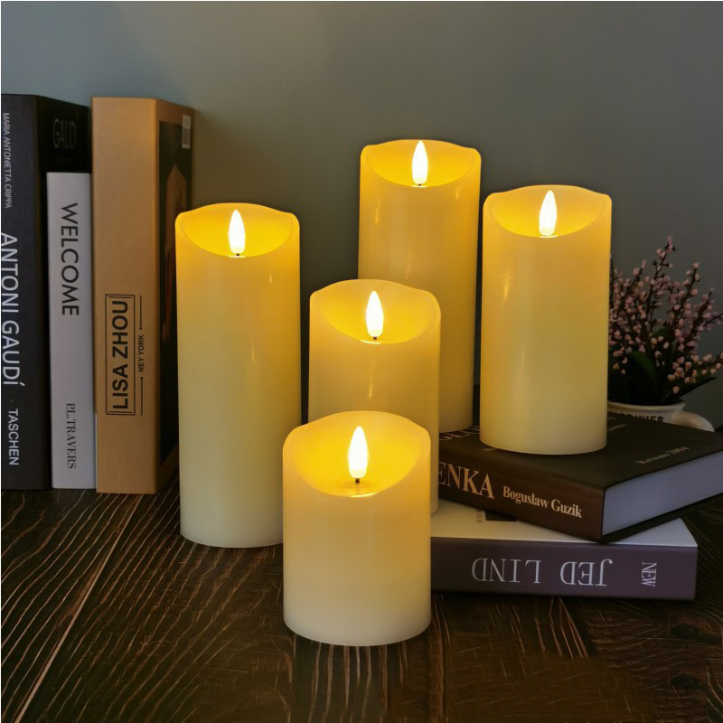 Set of 3 Ivory 3D Bullet Wick Flickering Realistic LED Candles Remote and Timer with Water Ripple Battery Operated Wax Candles