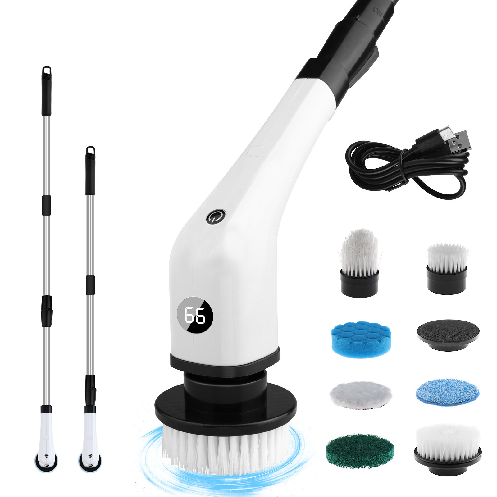 Electric Spin Scrubber Toilet Carpet 8 Types of Replaceable Cleaning Brush With Voice Broadcast