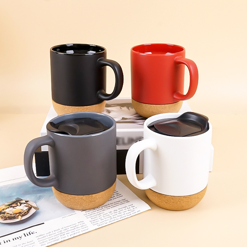 Free Sample 350ml Ceramic Coffee Mug Cork Base Bottom Bamboo Ceramic Mug With Custom Logo