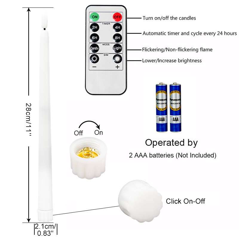 Flameless Long Plastic Real Wax Paraffin Pillar Warm Light LED Taper Candle 10Keys Timer Remote Operate For Wed Table Deco