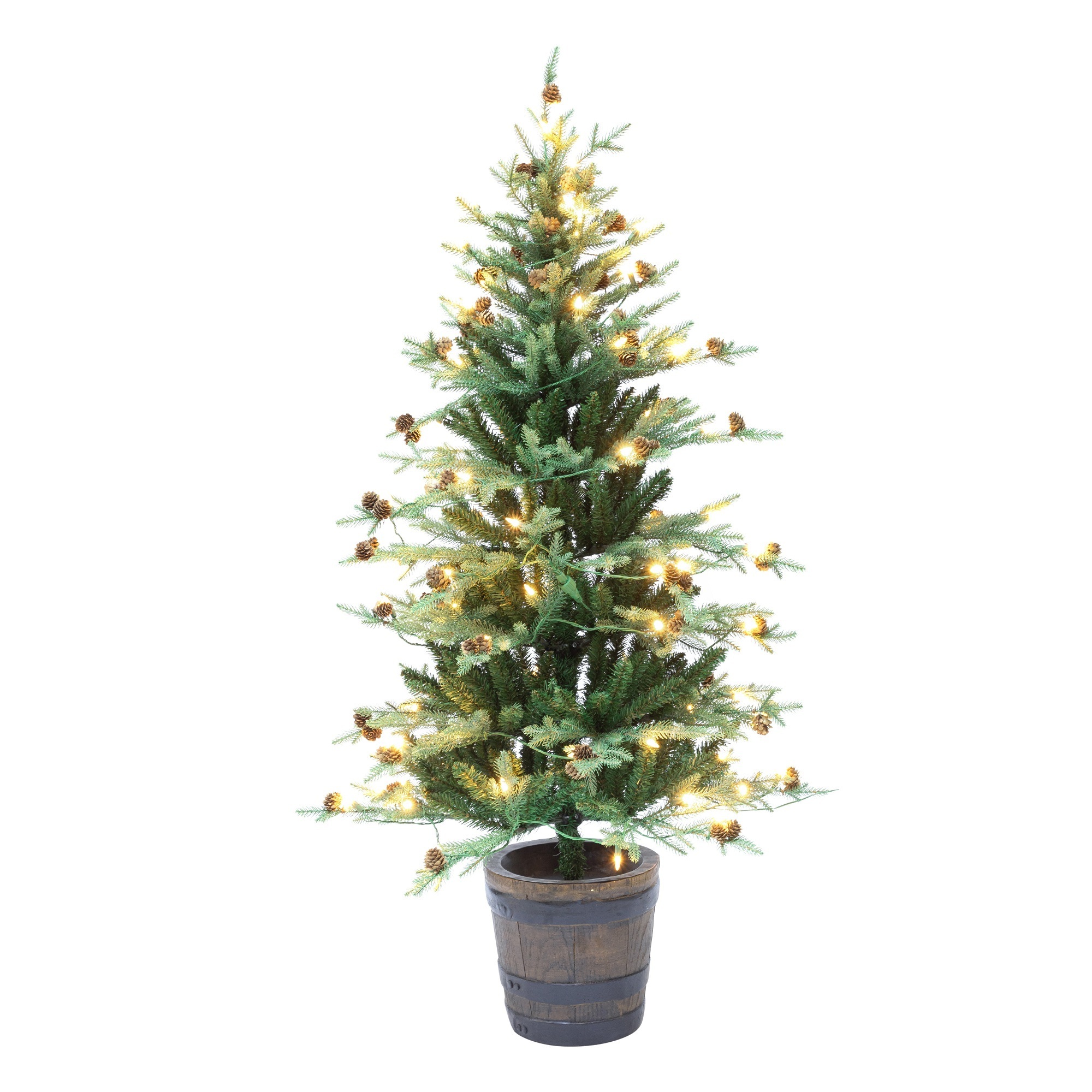 4FT 120CM Prelit Flocked Entrance Tree PVC Artificial Christmas Tree on Metal Base