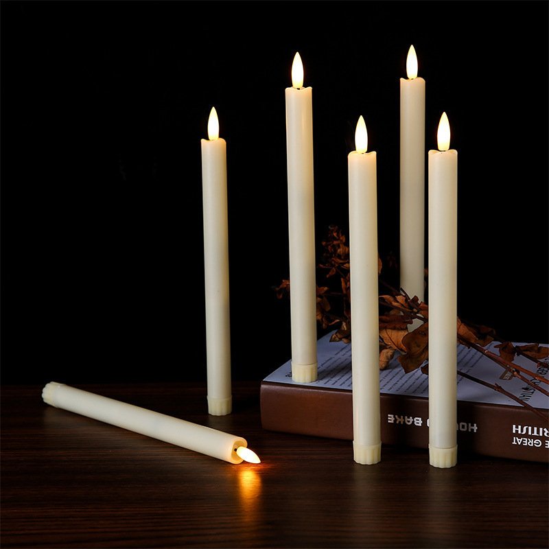 Romantic Plastic Flameless OEM 10'' Long Taper Artificial Real Wax Remote LED Pillar Candle For Party Wedding Table Deco