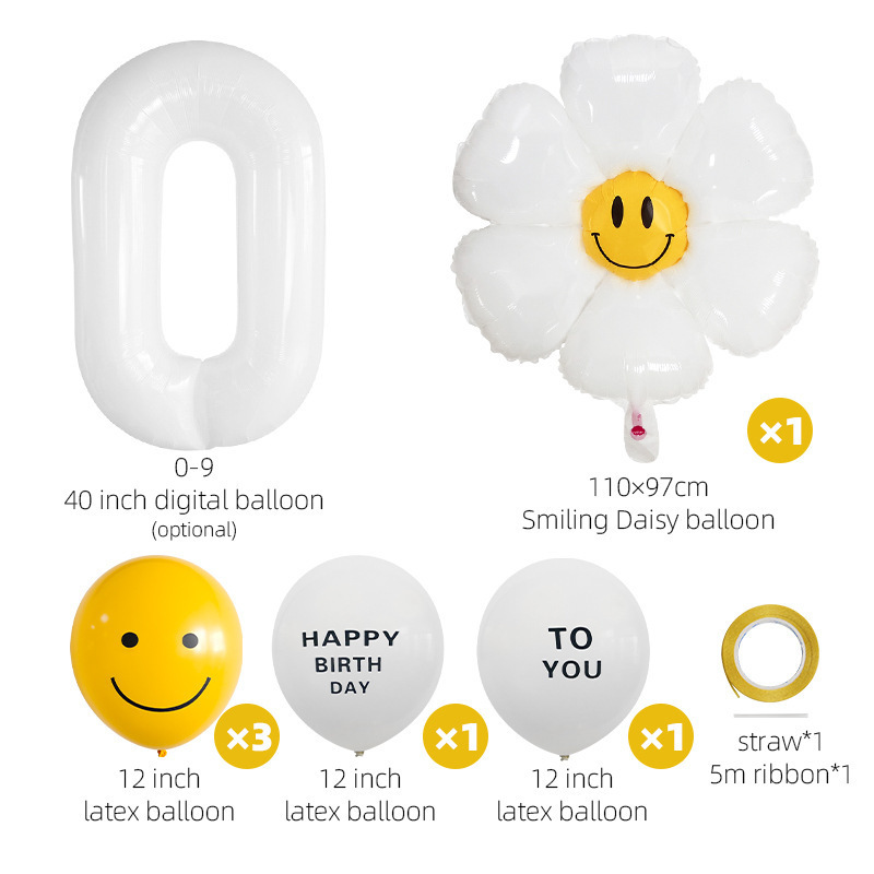 0-9 32'' 40'' Figure With Daisy Face Sunflower Inflatable 12'' Happy Birthday Latex Balloon Set For Party Deco Photo Props