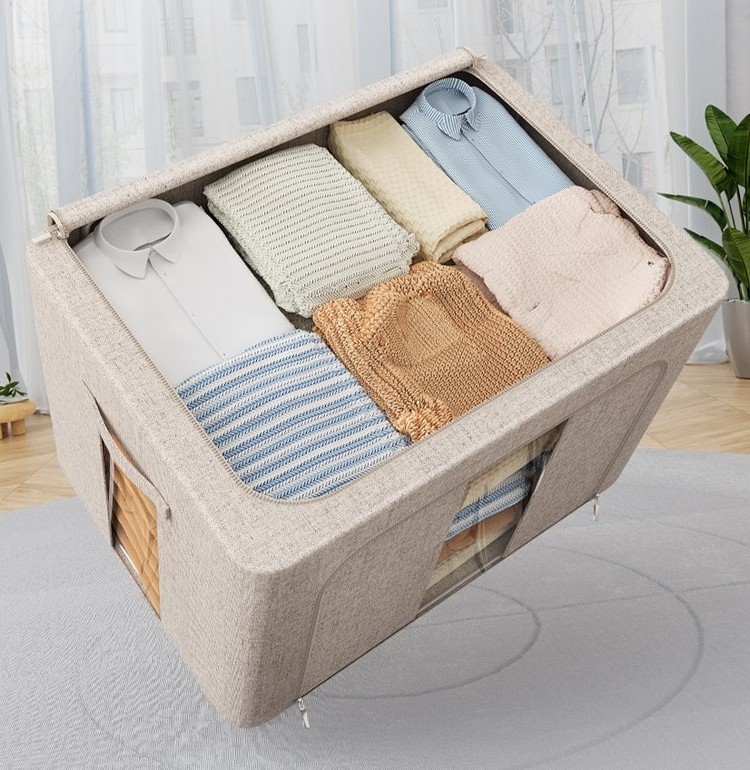 Collapsible Ziplock  Clothes Baby Quilt Blanket Bedside Storage Bags  Cotton ramie Closet Storage Bed Sheet Organizer