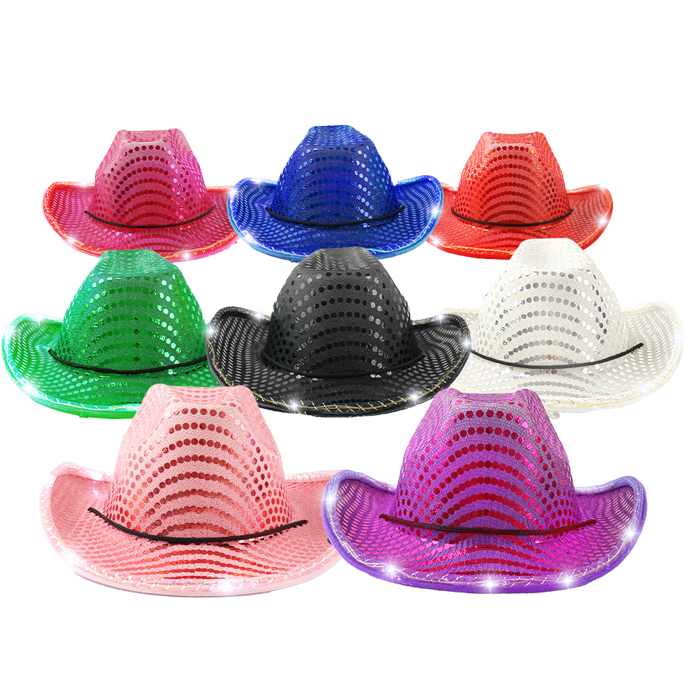 Lights Cowboy Cowgirl LED Caps Sparkly Glitter LED Cowboy Light Hats for Party Disco Cowgirl Hat