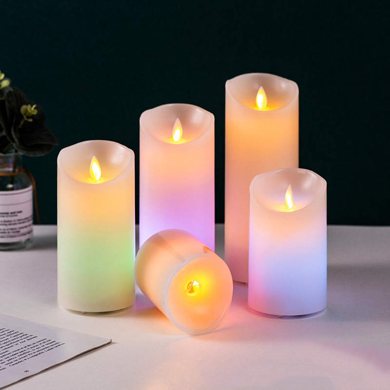 5pcs/pack Real Wax Wickless 2*AA Battery Rechargeable Battery LED Pillar flameless Candle with Bullet Flame Plastic Wick