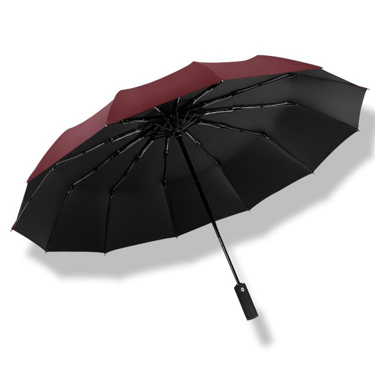 Full-Automatic Uv Protection Black  Pongee Folding Umbrella With Base For Sale