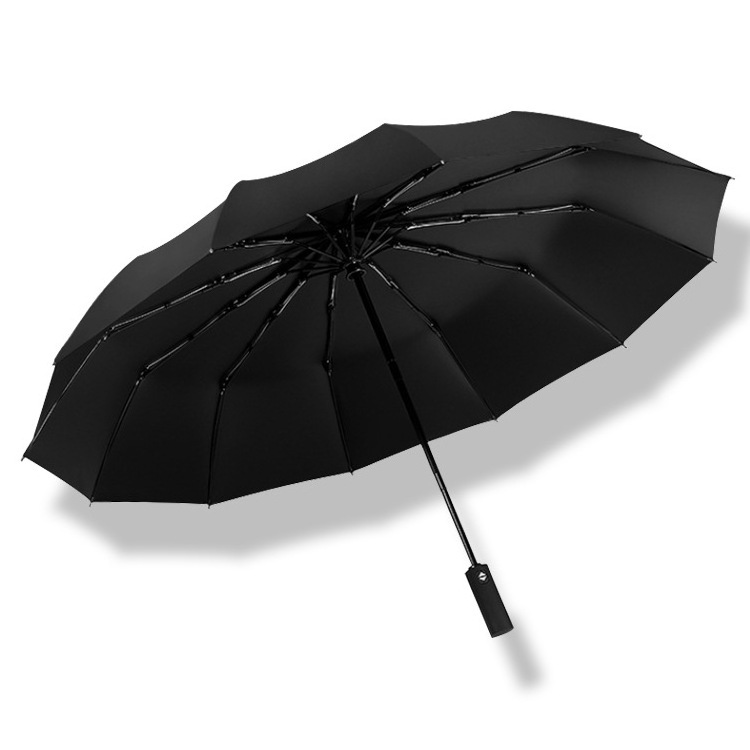 Full-Automatic Uv Protection Black  Pongee Folding Umbrella With Base For Sale