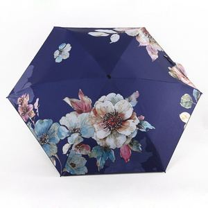 Wholesale Custom Creative Black Coating Flower 5-Folding Umbrella with the case For summer