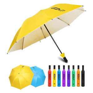 Custom Advertise Gift Folding Umbrella Logo Foldable Wine Bottle Umbrellas for rain and sun