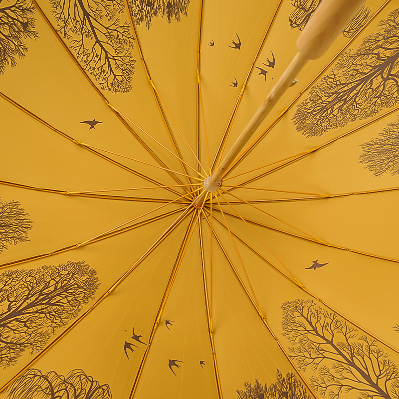 Hot selling creative design winter tree print Chinese yellow cultural gift umbrella for students