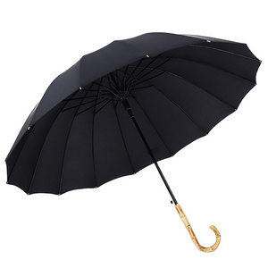 Quick delivery wooden J handle large rainproof storm proof long umbrella for two people