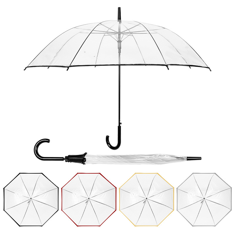 Factory Customized Logo Clear Umbrellas Kids Parasol Colorful Transparent PVC Umbrella with Printing for Promotion