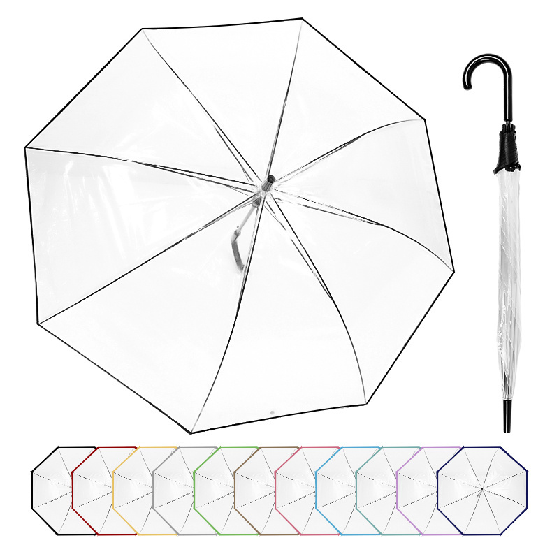 Factory Customized Logo Clear Umbrellas Kids Parasol Colorful Transparent PVC Umbrella with Printing for Promotion