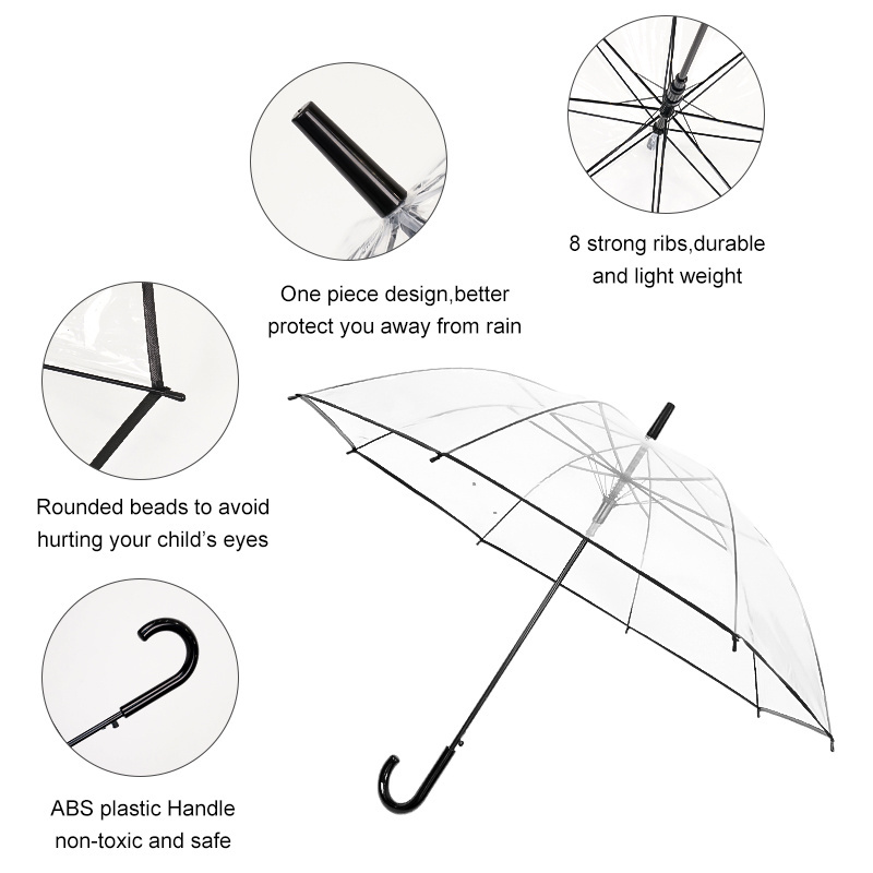 POE Hot Sale Dome Shape Umbrella High Quality Clear Transparent Umbrella Plastic Umbrella