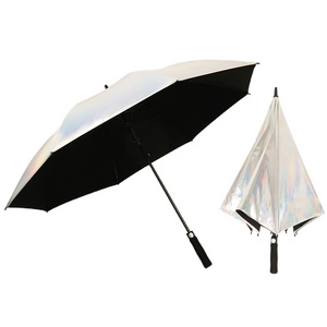 Markdown sale straight windproof double layer silvering shining customized umbrella for night walking