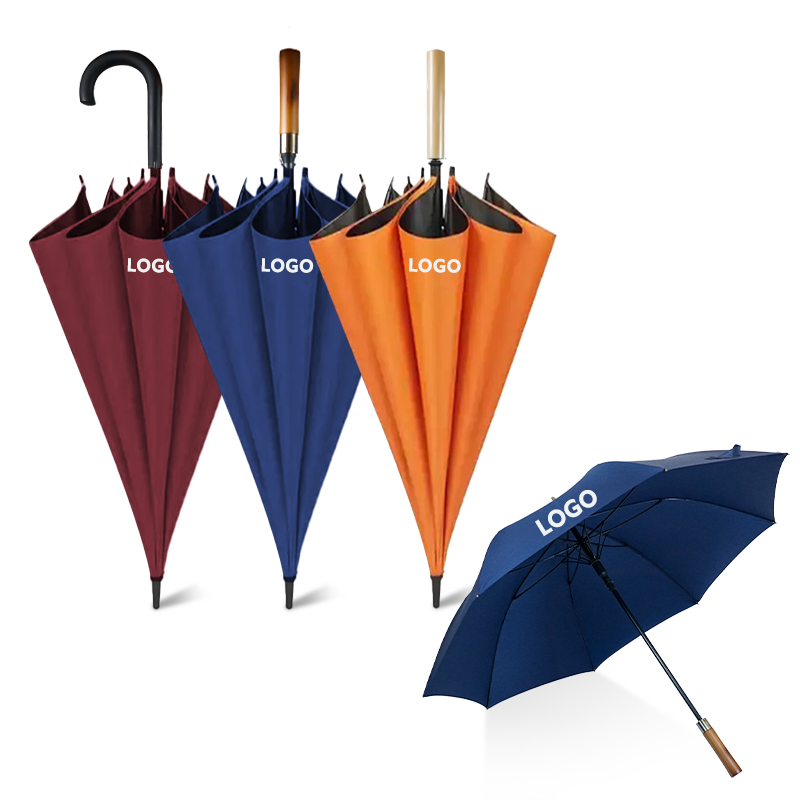 Semi automatic 30 32 34 36 38 40 60 inch Customized logo Windproof stick golf Straight Travel Pongee Polyester Umbrella