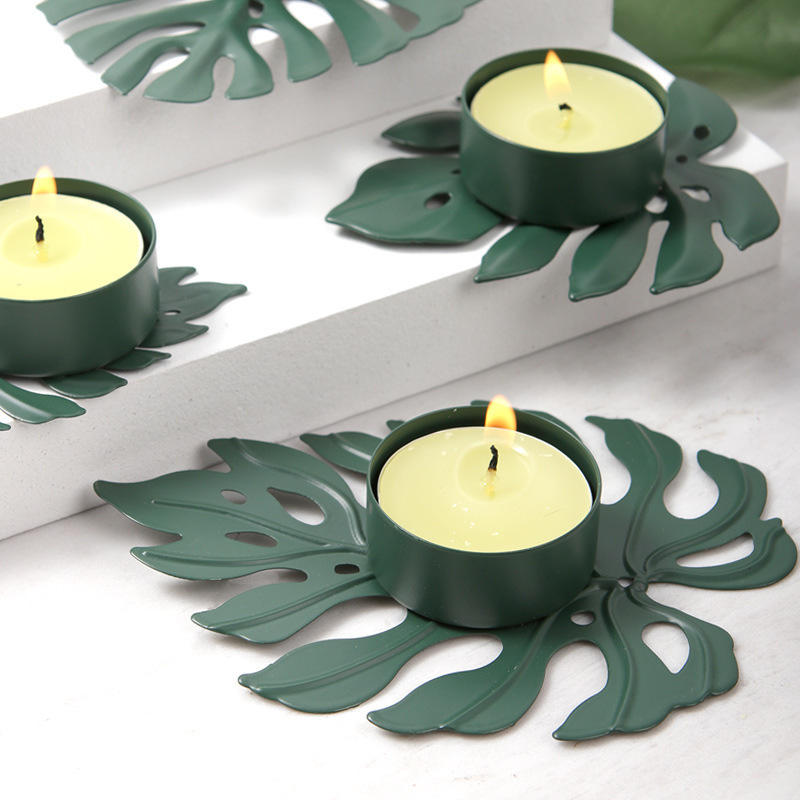 Leave Shape Plate Metal Tealight Candle Holder for Home Decor