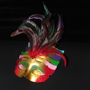 Women's Masquerade Mask feather Fancy Dress  Multi-color Men carnival Venetian Plastic Half Face Mask